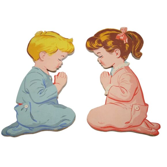 Dolly Toy Praying Children Mid Century Decor, Wall Hangings Vintage Nursery or C - Picture 1 of 4